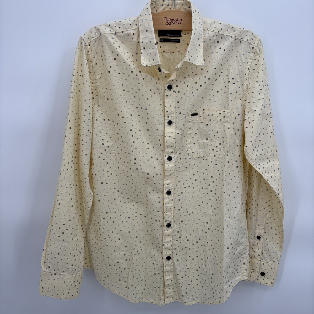 Mens Peter England‎ Geometric Shirt Medium 39 Cm 100% cotton Yellow/blue #23P